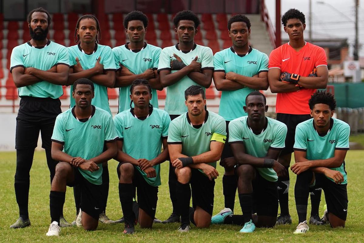 QPCC's starting eleven pose for a team photo before facing Morvant Caledonia United in a round of 32  First Citizens Cup match at the La Horquetta Recreation Ground on Saturday, April 20th 2024.