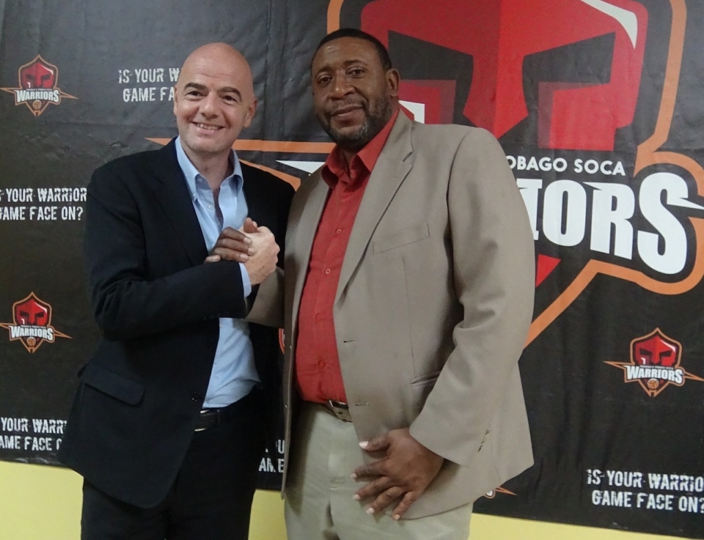 TTFA President David John-Williams with FIFA Presidential candidate Gianni Infantino at the TTFA Offices