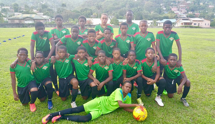 Photo: Proud members of the San Juan Jabloteh U13 team ahead of their 4-1 win over Police FC in the Flow Youth Pro League at San Juan North Secondary school ground in Bourg Mulatresse on June 11, 2017.