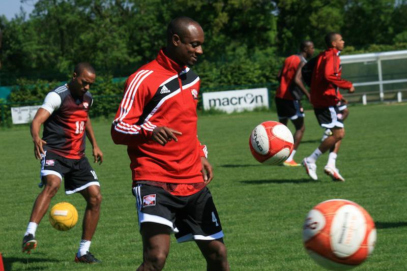 Justin Hoyte in his first training session with the Trinidad and Tobago National Team — in Crawley, England. (PHOTO: TTFF MEDIA).