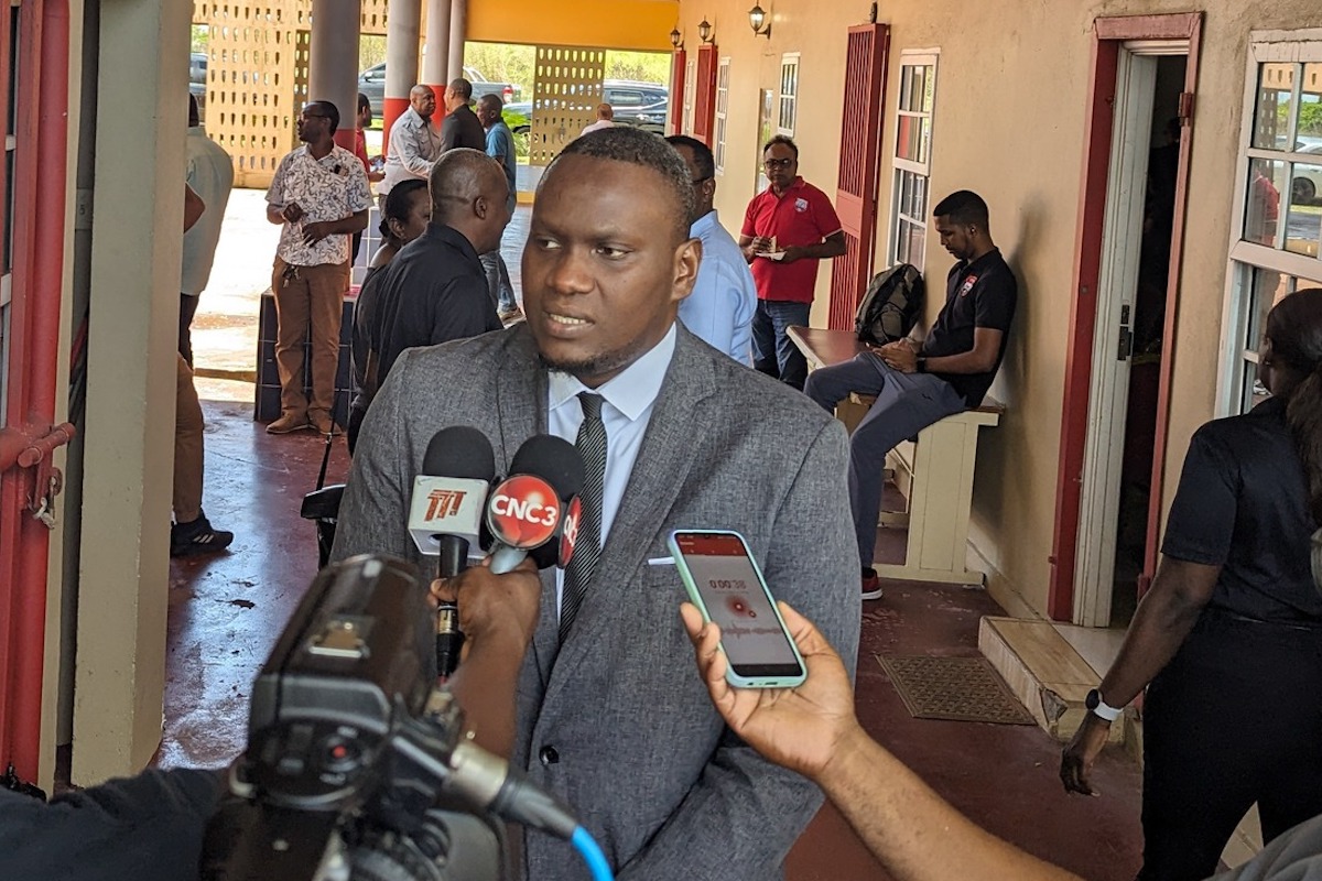 Newly elected TTFA President Kieron Edwards talks to the media at the Home of Football, Couva on Saturday, April 13th 2024.