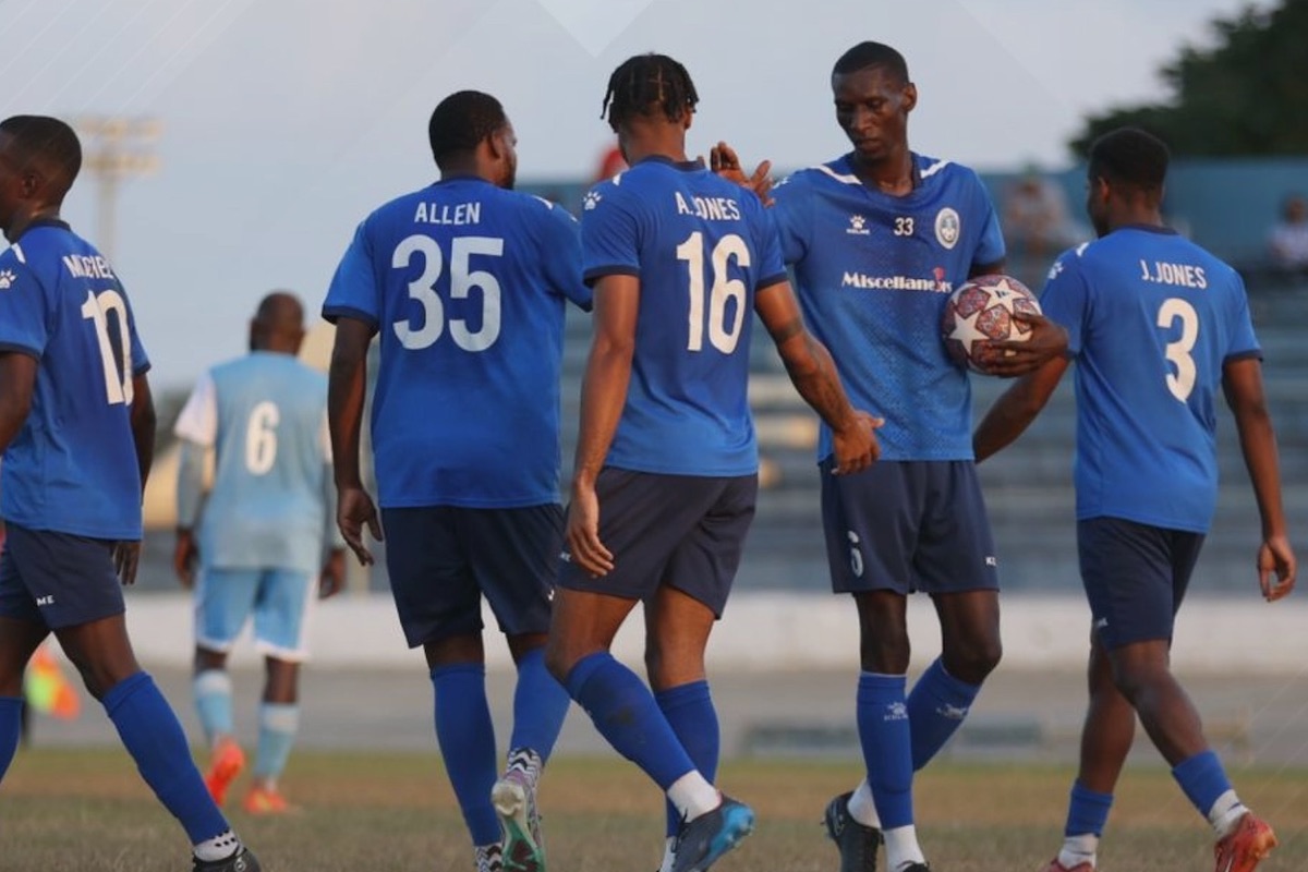 Police FC celebrate after an own-goal gives them a 1-0 lead over Prison Service FC at Arima Velodrome on Sunday, March 10th 2024.
