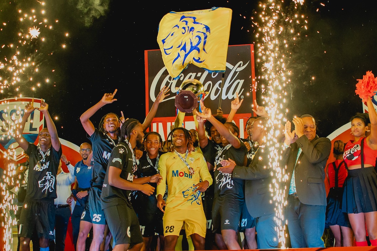 Presentation College celebrate winning the SSFL Boys Championship Division against St Anthony's College, at the Hasley Crawford Stadium, Port of Spain on Thursday, December 7th 2023.