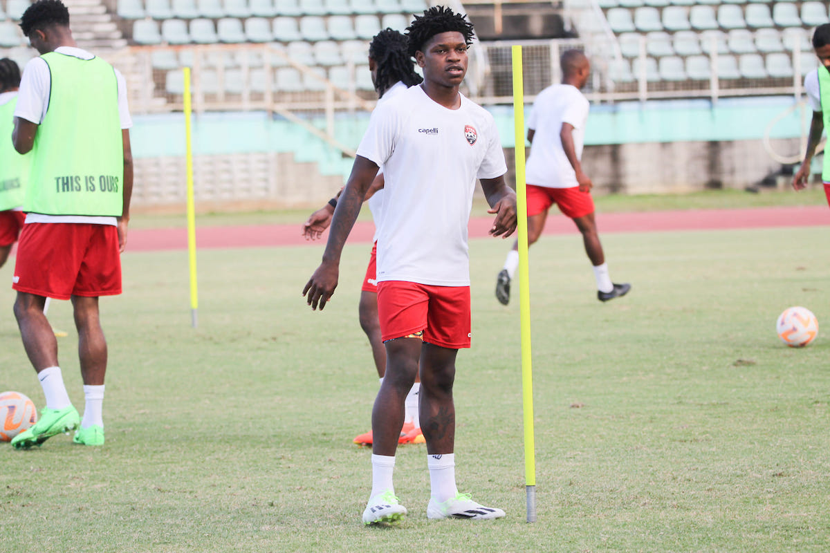Nathaniel James takes part in a training session at Manny Ramjohn Stadium, Marabella on Thursday, February 29th 2024.