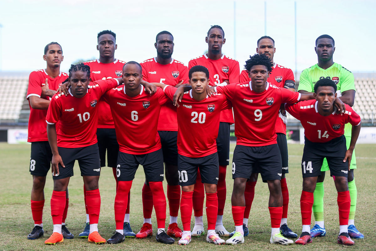Trinidad and Tobago's starting XI pose for a team photo before facing Jamaica in an International Friendly at Larry Gomes Stadium, Arima on Sunday, March 3rd 2024.