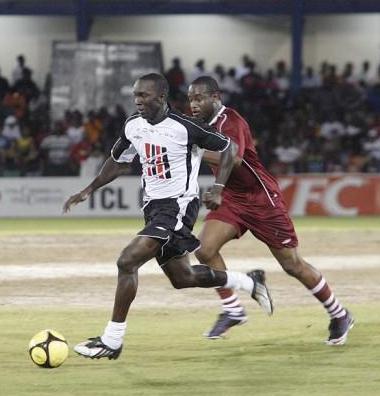 Yorke in action for the Strike Squad in a charity match vs the West Indies team.