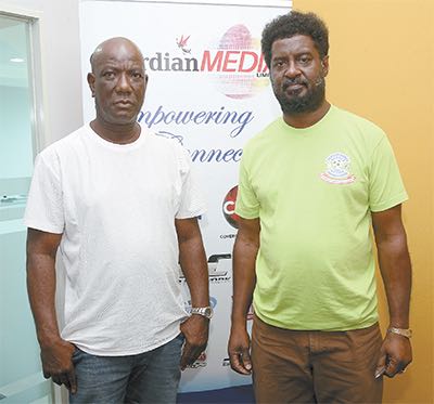 Gregory Mc Sween (L) of Harlem Strikers and who is also an executive on the CFA and Jimmy Henry of Ball Runners..stating that they never voted for Ramesh Ramdhan as the choice for the TTFA. They are also calling for the CFA executive to call elections. PHOTO: JEFF MAYERS