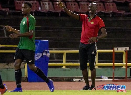 Photo: San Juan Jabloteh technical director Keith Jeffrey (right) passes on instructions during Pro League action against AC POS at the Hasely Crawford Stadium on 21 January 2020. (Copyright Daniel Prentice/CA-Images/Wired868)