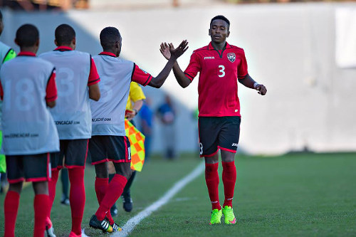 Photo: Trinidad and Tobago left back Keston Julien celebrates his goal against Guatemala in the 2015 CONCACAF Under-17 Championship. (Courtesy MexSport/CONCACAF)