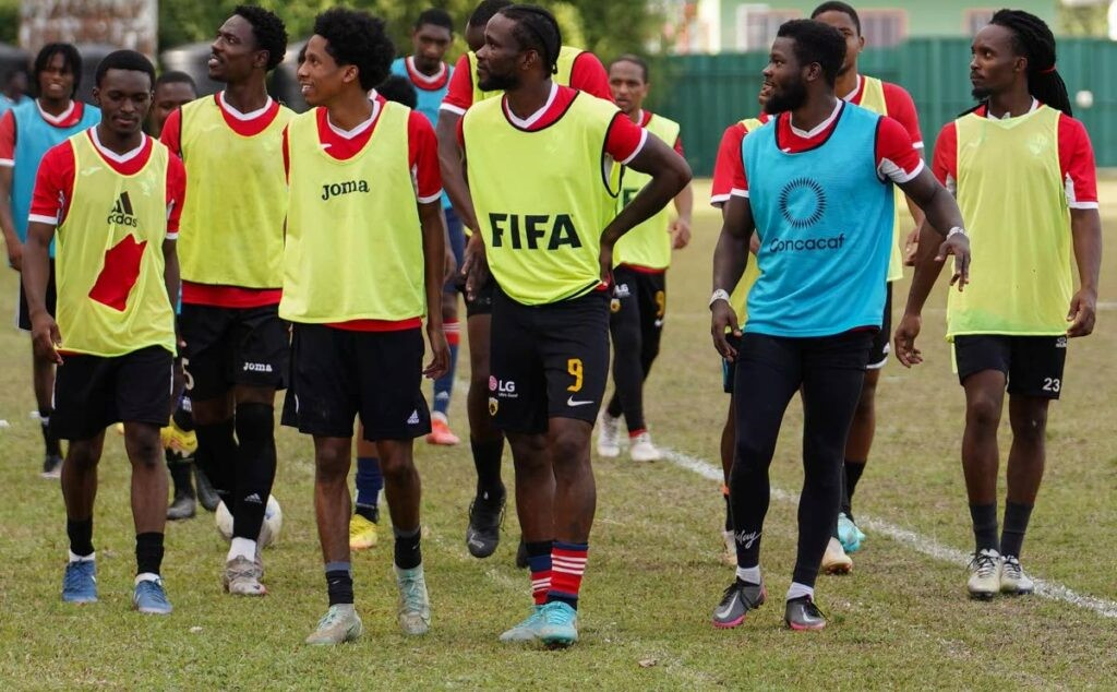 Members of Point Fortin Civic FC at a recent warm-up ahead of the start of the new TT Premier Football League on Friday, at the Mahaica Sporting Complex, Point Fortin. - via TT Premier Football League