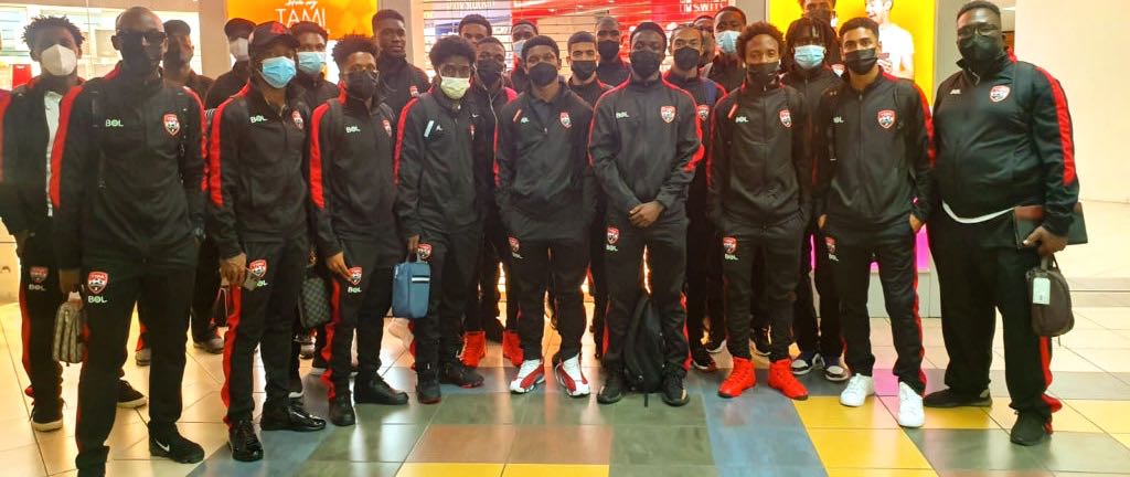 Members of the T&T U-20 squad at the Piarco International Airport prior to departure on Tuesday