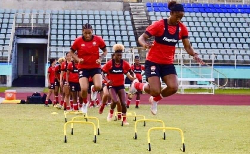Members of the T&T’s women’s football team trained at the Manny Ramjohn Stadium in Marabella in April in 2022. ..Courtesy TTFA Media