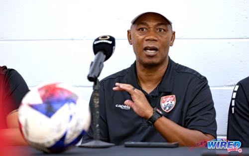 Trinidad and Tobago Men’s National U-20 Team head coach Brian Haynes speaks to the press after his team’s 5-0 win over Dominica in Concacaf U-20 Qualifying action at the Hasely Crawford Stadium on 25 February 2024. Photo: Daniel Prentice/ Wired868