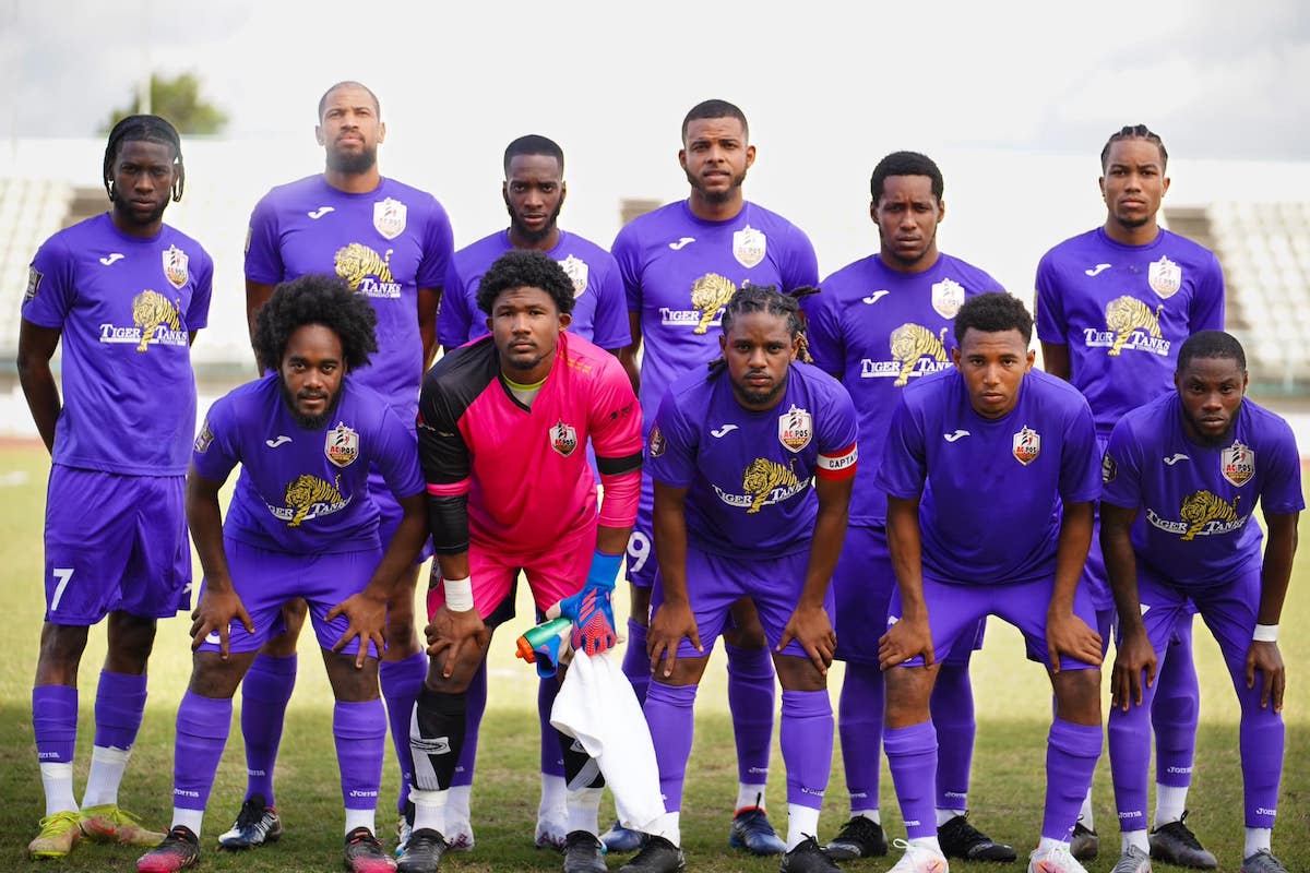 AC Port of Spain's starting eleven pose for a team photo before facing Defence Force in a Trinidad and Tobago Premier Football League match on at Larry Gomes Stadium, Arima on Saturday, March 11th 2023.