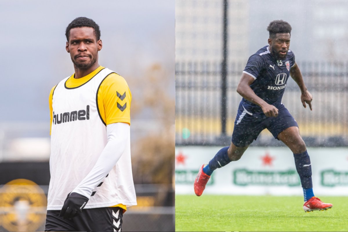 Charleston Battery's Leland Archer (left) and Indy Eleven's Neveal Hackshaw (right)