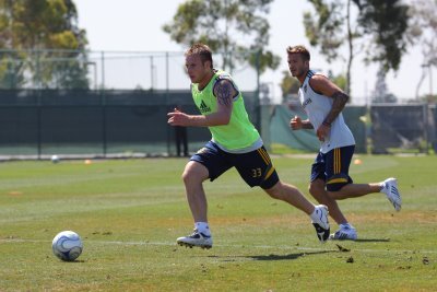 Chris Birchall and Beckham in training at LA.