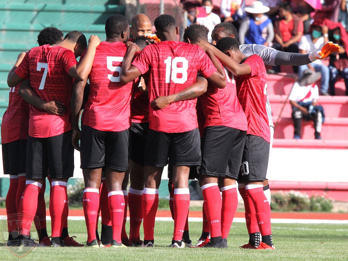 Trinidad and Tobago players huddle before an International Friendly against Bolivia at Estadio Olimpico Patria, Sucre, Bolivia on January 21st 2022