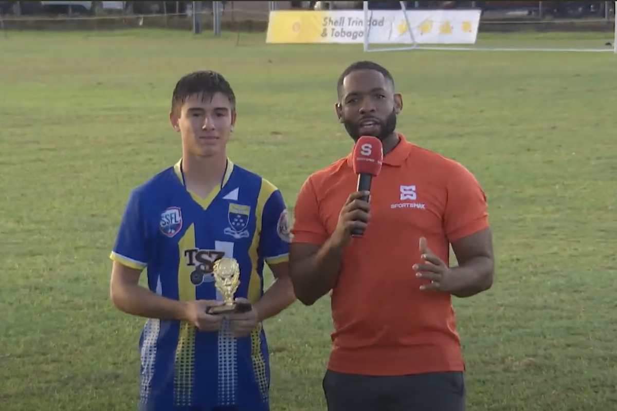 Fatima's Michael Chaves receives his Man of the Match award for his performance against East Mucurapo at Fatima Grounds on Wednesday, September 20th 2023.