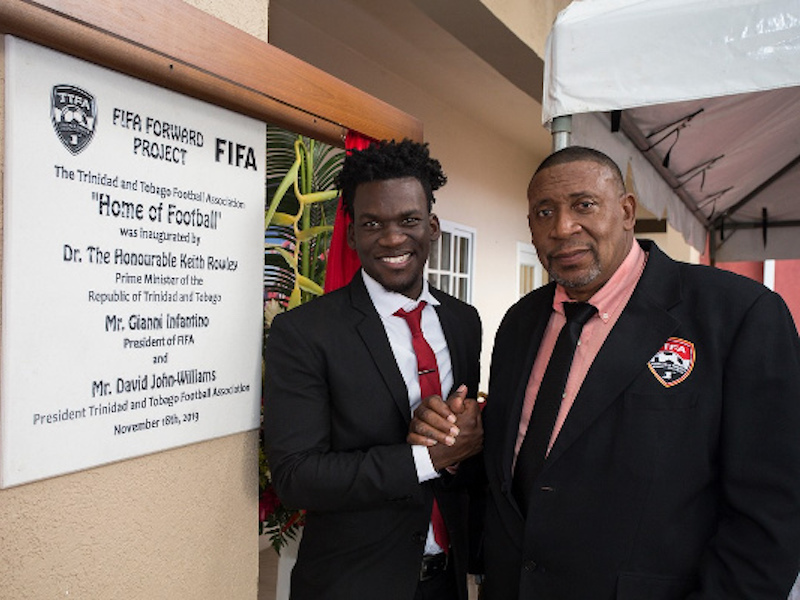 Former TTFA General Secretary Camara David (left) and President David John-Williams (right) at the opening of the Home of Football on November 18th 2019.