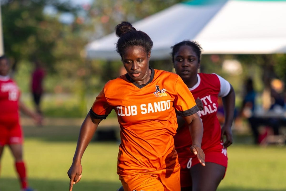 Club Sando's Khadidra Debessette in action during a match against Trincity Nationals at Eddie Hart Grounds, Trinity on Sunday, September 17th 2023