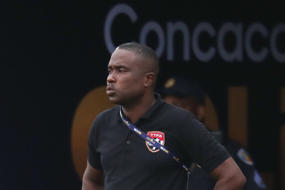 Interim Head Coach of Trinidad and Tobago Angus Eve looks on during the game between Trinidad & Tobago and French Guiana as part of CONCACAF Gold Cup 2021 preliminaries at DRV PNK Stadium on July 6, 2021 in Fort Lauderdale, Florida. (Photo by Omar Vega/Getty Images)
