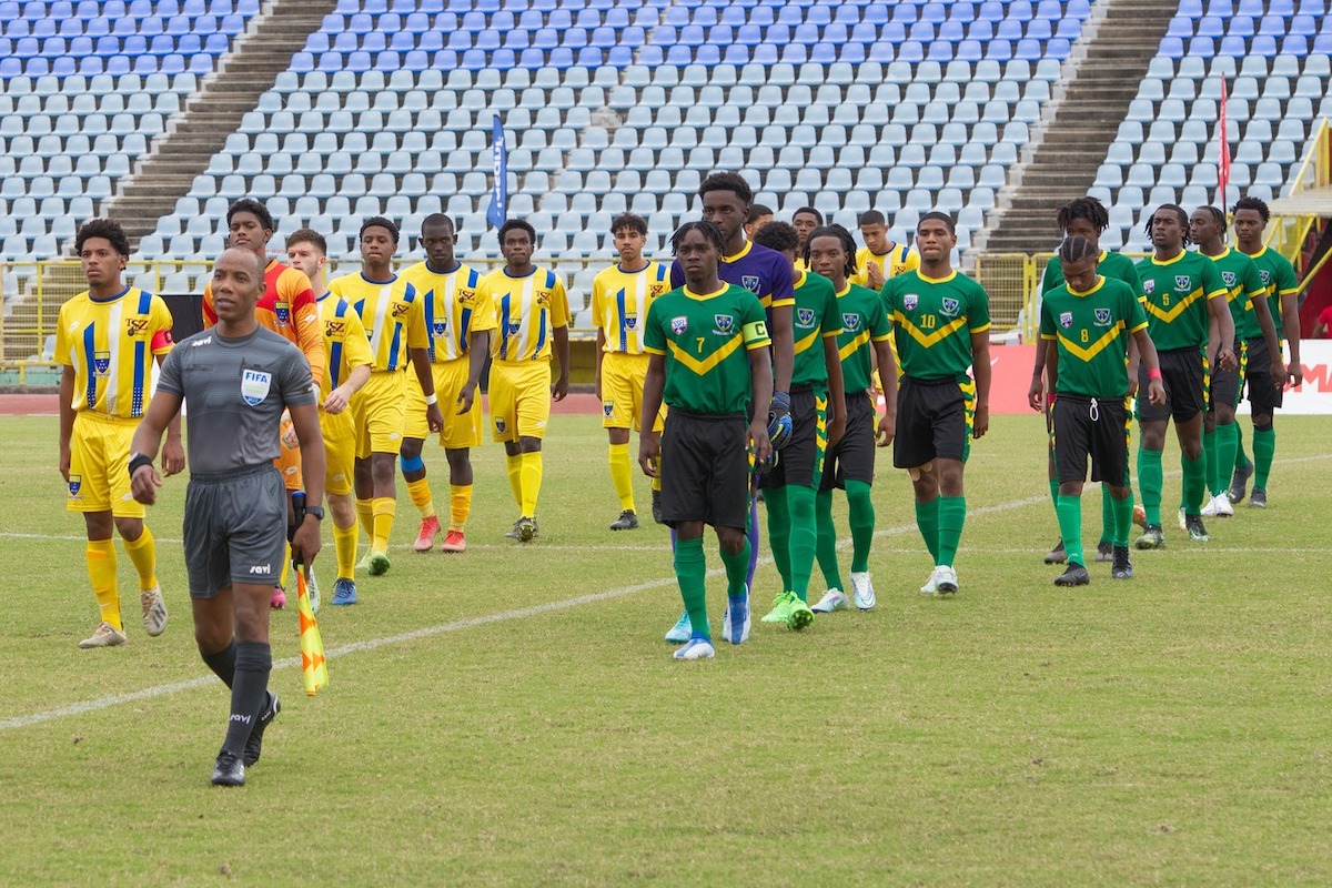 Fatima College and St. Benedict's College make their way onto the field to contest the 2022 National Intercol Final at Hasely Crawford Stadium on Wednesday, November 7th 2022.