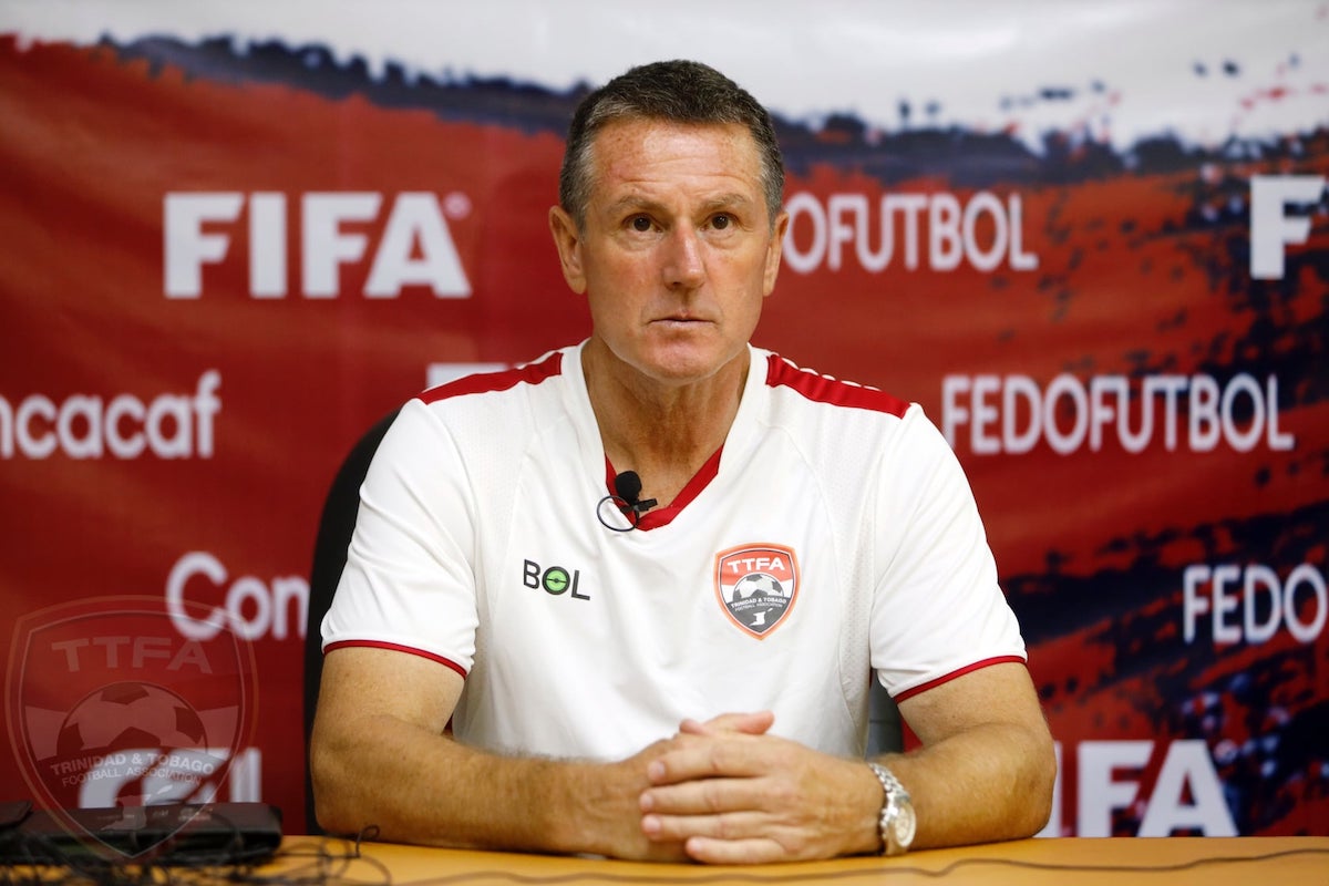 Former Trinidad and Tobago Head Coach Terry Fenwick at a post-match press conference after a 2-0 win over St. Kitts and Nevis on June 8th 2021.