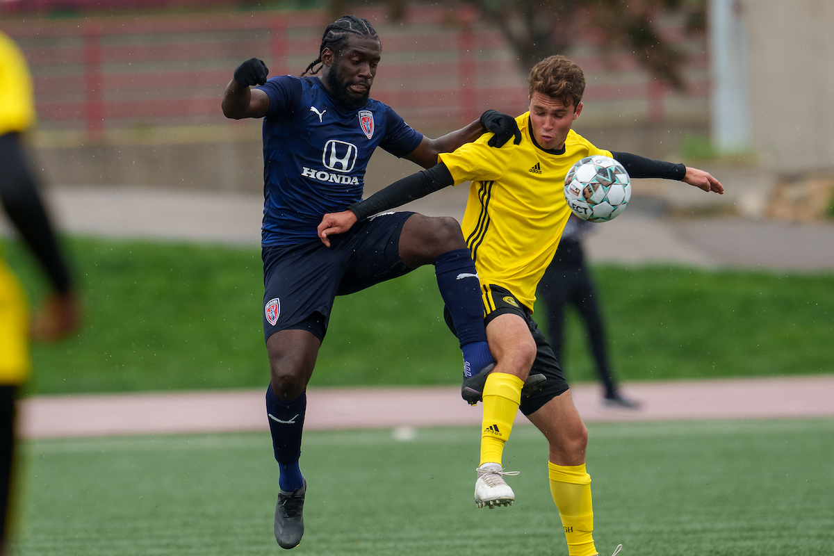 Neveal Hackshaw in action during a USL Championship match between Indy Eleven and Pittsburgh Riverhounds on April 24th 2021.