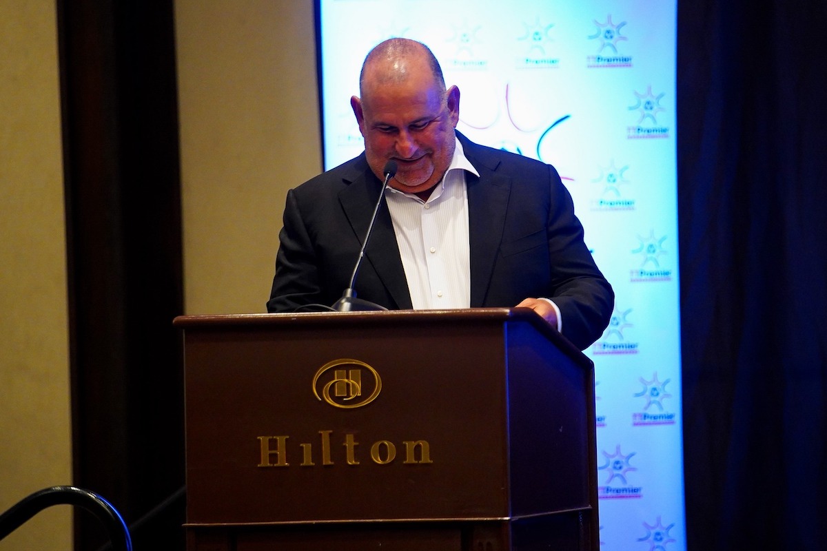 TTFA’s Normalization Conmittee Chairman Robert Hadad addresses the audience at the TTPFL’s 2023 Awards Ceremony at the Hilton Hotel, Port of Spain on November 3rd 2023. 