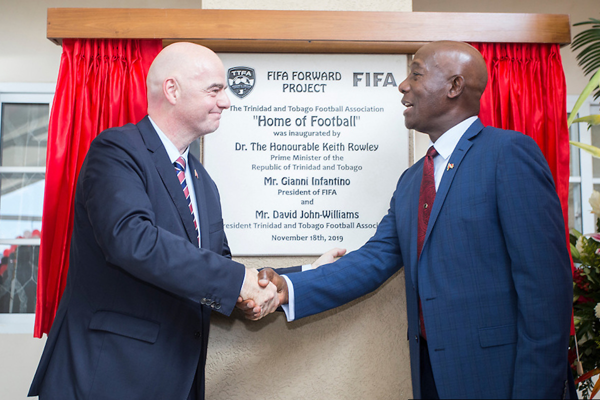 FIFA President Gianni Infantino and Prime Minister Keith Rowley at the opening of the Home of Football