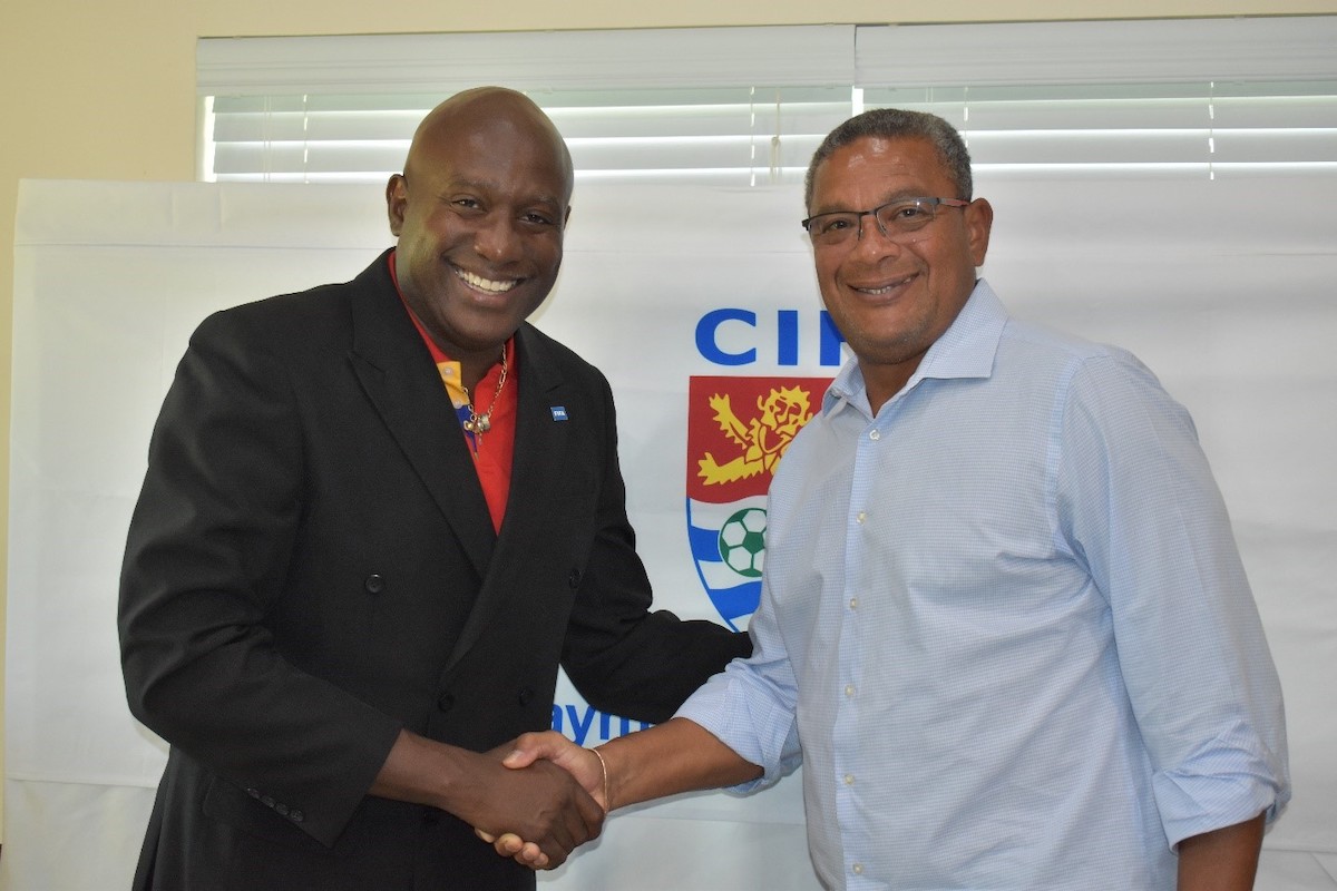 Head Coach of the Cayman Football Association Women’s National Football Teams, Dion La Foucade (left), and Alfredo Whittaker, President of the Cayman Islands FA.