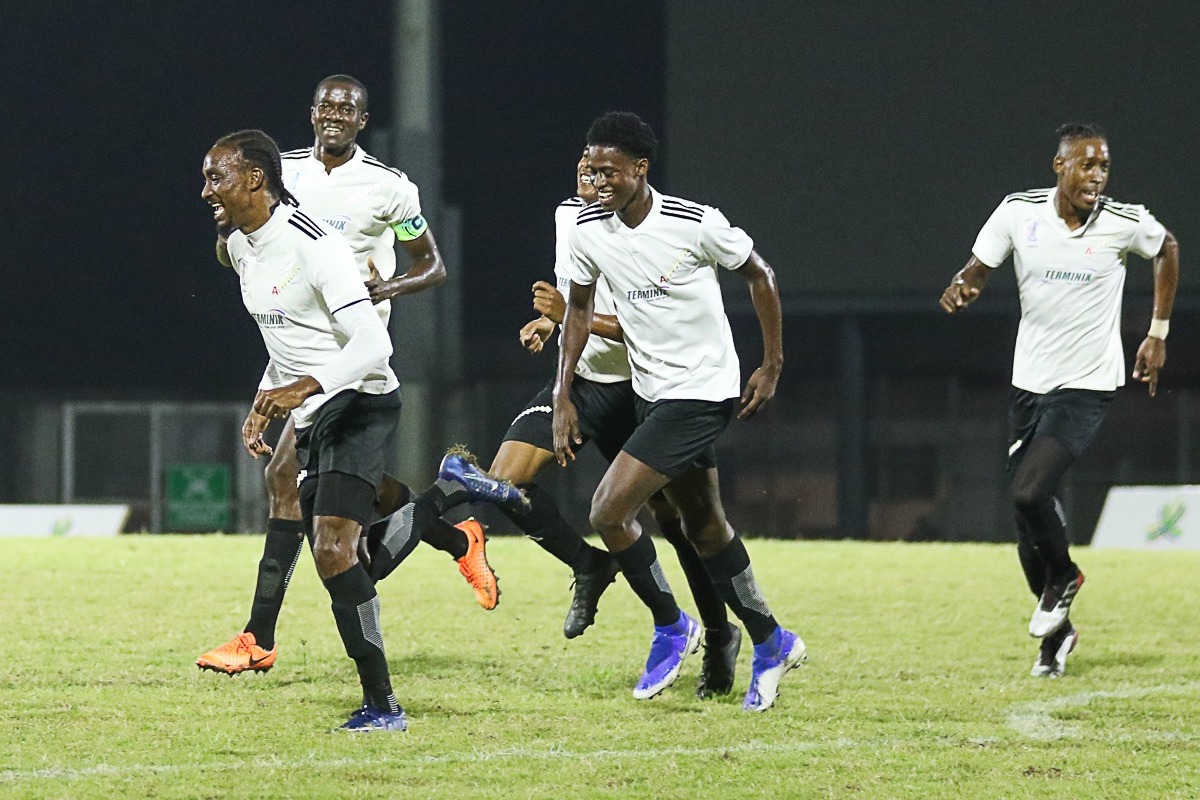 La Horquetta Rangers celebrate a goal during the 2019 First Citizens Cup final against Police FC at Diego Martin Sporting Complex on December 6, 2019