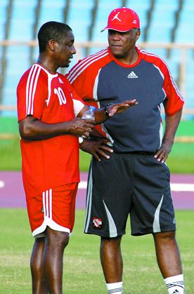 Head coach Russell Latapy and former T&T coach Francisco Maturana who, attended the T&T vs El Salvador game.