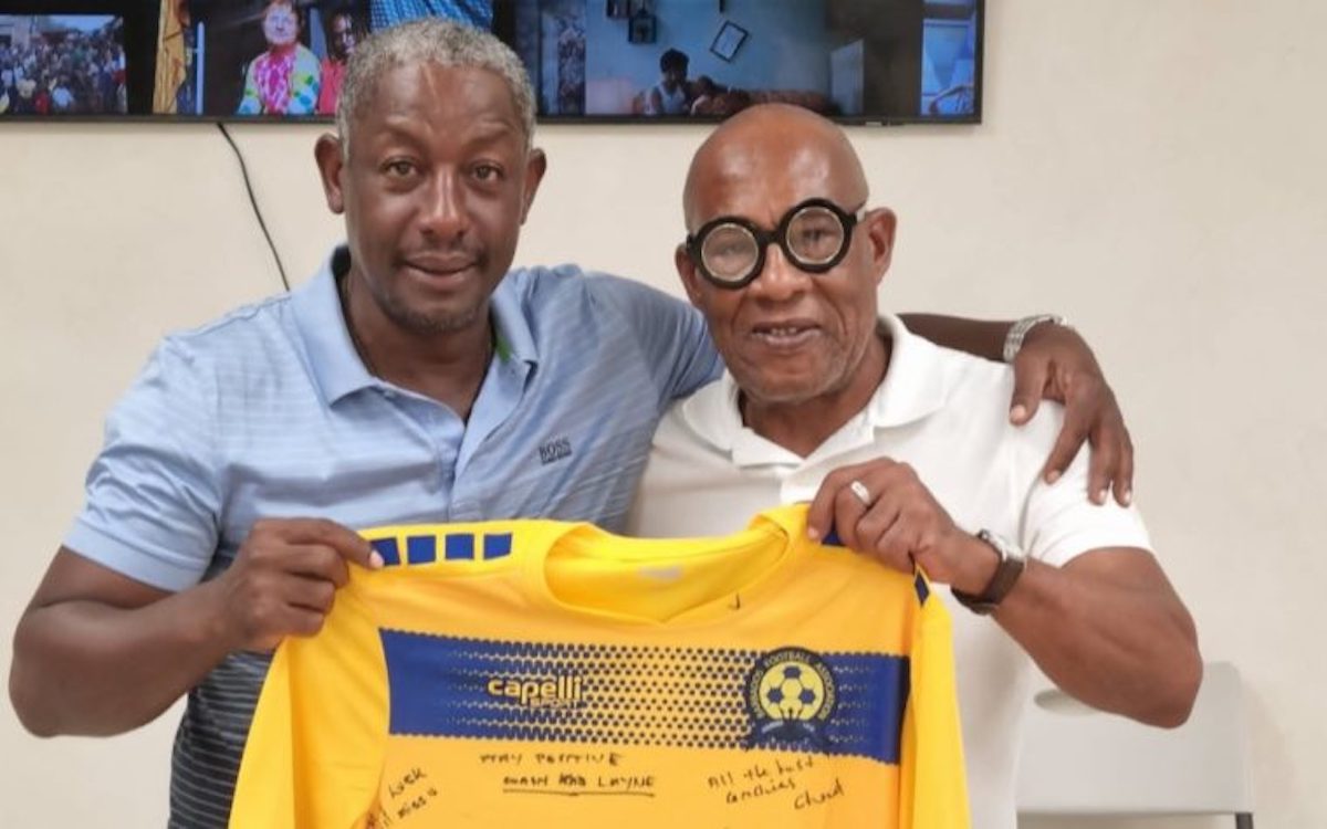 Former Head Coach of Barbados Russell Latapy (left) and Randy Harris (right), President of the Barbados Football Association
