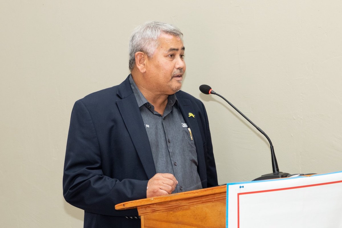 Mr Denis Latiff, Tiger Tanks CEO gives his remarks during the Media Launch of the Secondary School Football League at the Ato Boldon Stadium on September 7, 2022 in Couva.