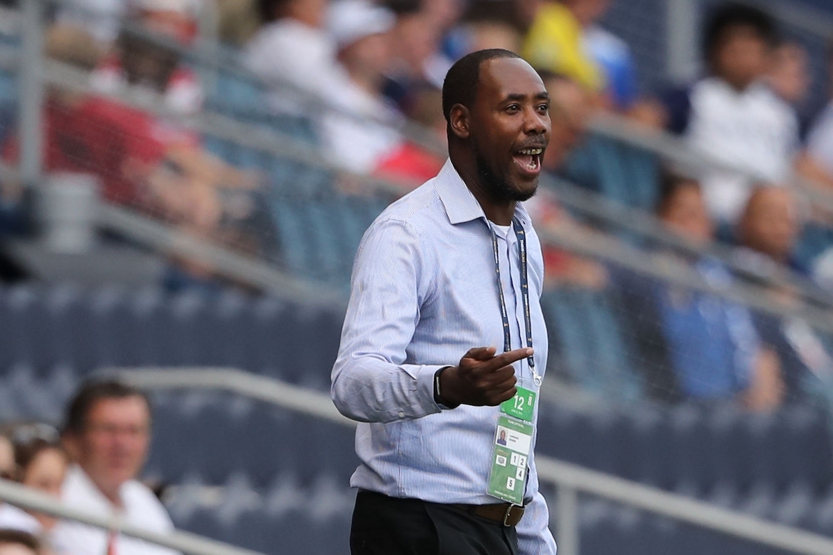 Dennis Lawrence the head coach / manager of Trinidad and Tobago during the Group D 2019 CONCACAF Gold Cup match between Trinidad & Tobago v Guyana at Children's Mercy Park on June 26, 2019 in Kansas City, Kansas. (Photo by Matthew Ashton - AMA/Getty Images)