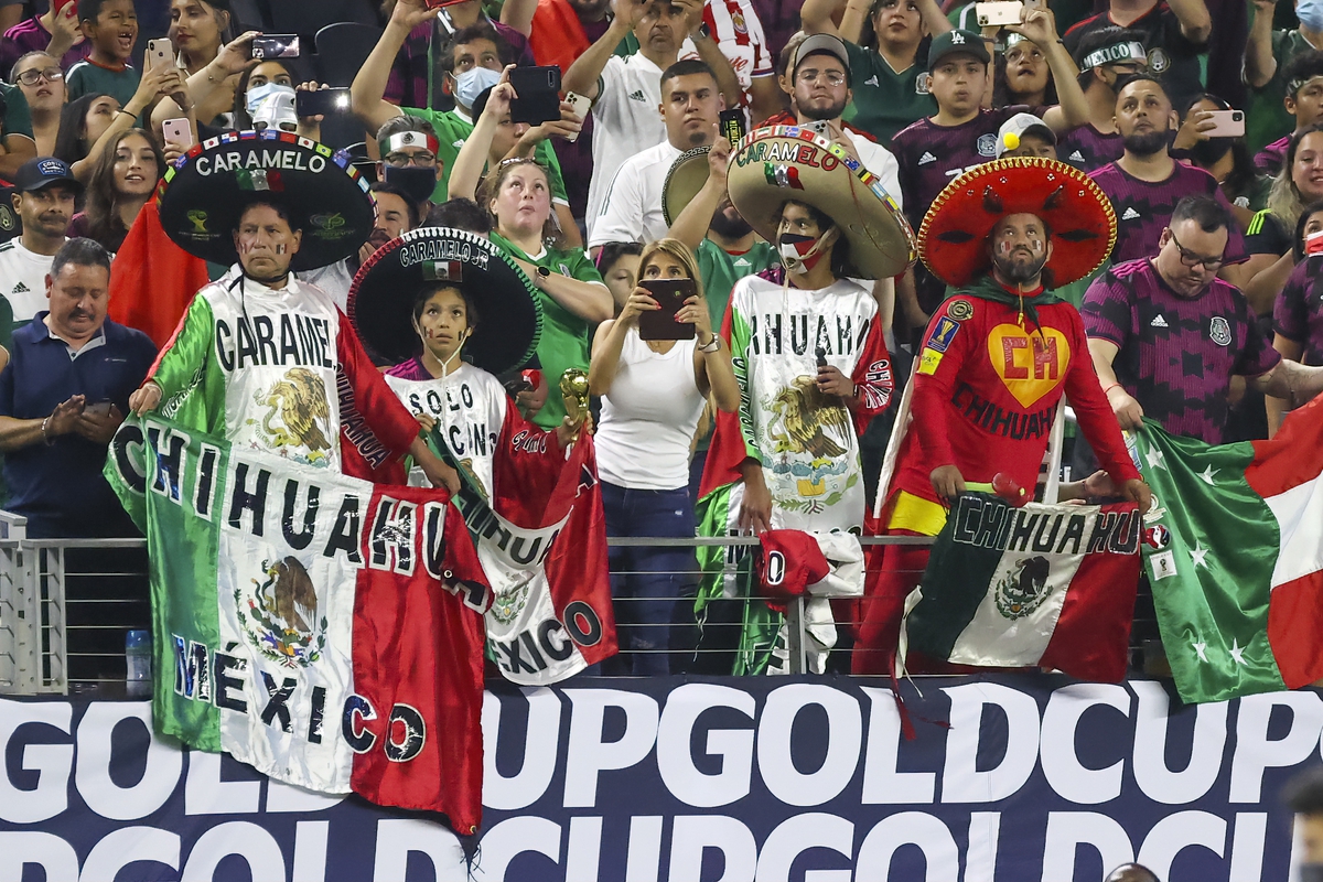 Jul 10, 2021; Arlington, Texas, USA; Mexico fans before the game against the Trinidad and Tobago in a CONCACAF Gold Cup group stage soccer match at AT&T Stadium. Mandatory Credit: Kevin Jairaj-USA TODAY Sports