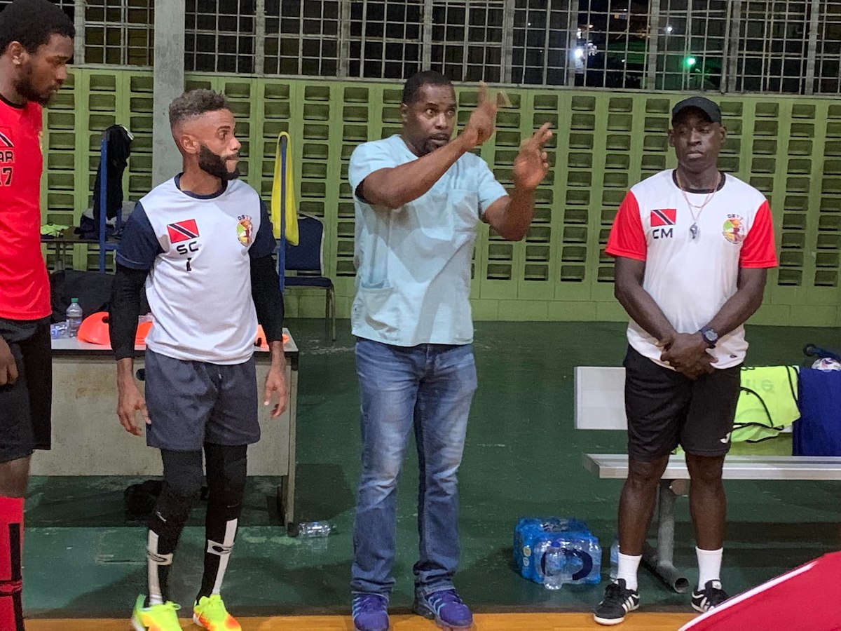 Deaf Sports Futsal Team's Christopher Goomansingh (Manager), Wendell Williams (Interpreter), and Clayton Morris (Head Coach)