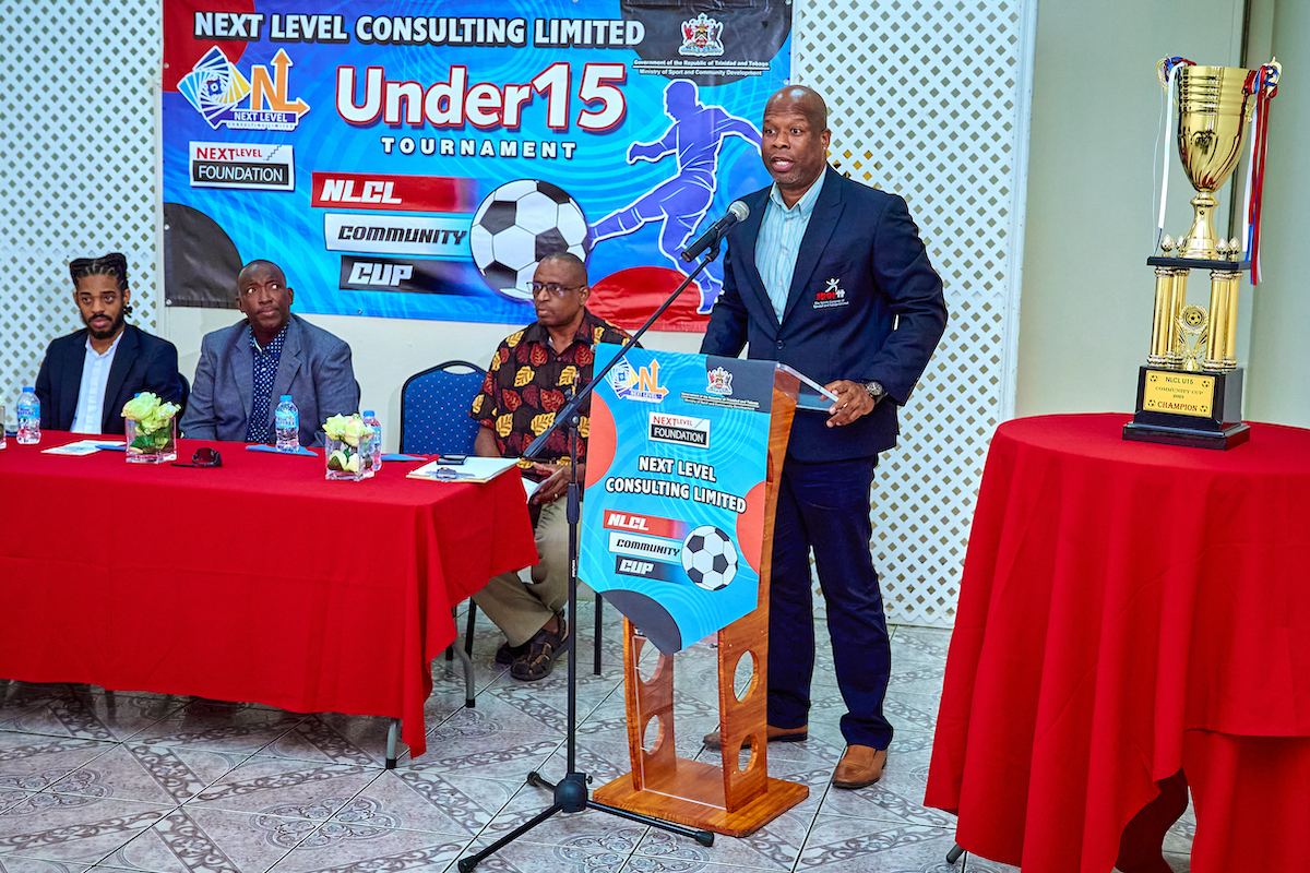 Mr. Justin Latapy-George (right)  from the Sport Company of Trinidad & Tobago addresses the Media Launch.