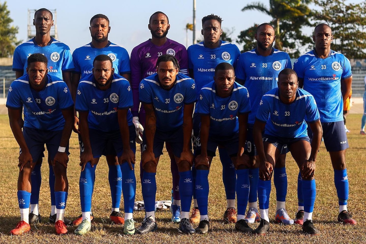 Police FC's starting eleven pose for a team photo before facing Eagles FC at the Arima Velodrome on Sunday, February 18th 2024.