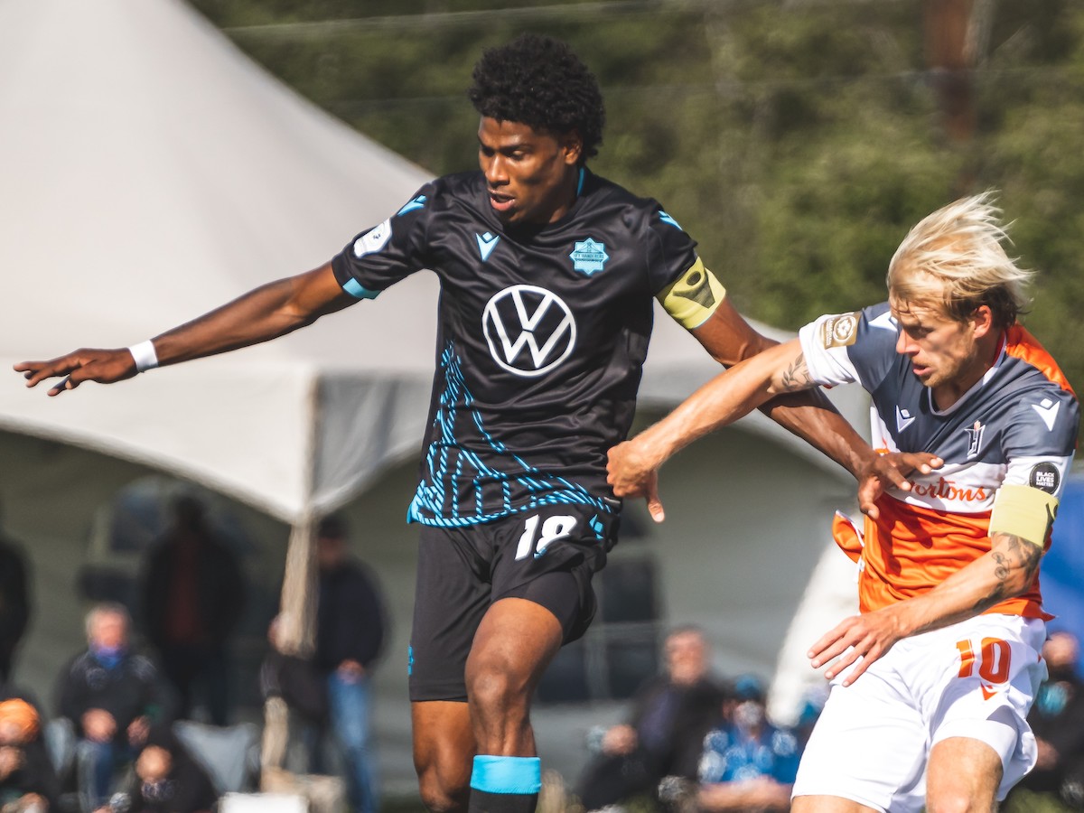 HFX Wanderers captain Andre Rampersad battles with Canadian Premier League player of the year Kyle Bekker of Forge FC during action last season at the Island Games in Charlottetown. - HFX WANDERERS