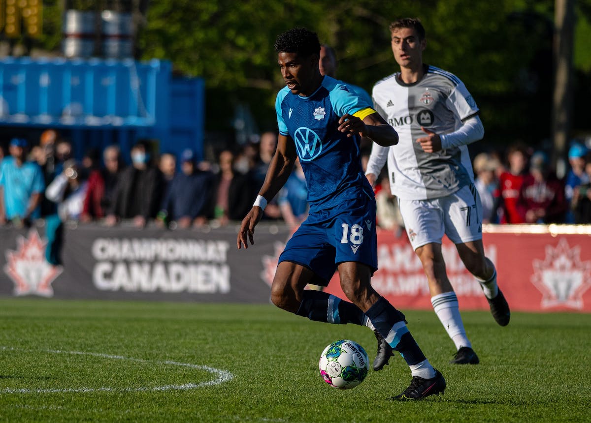 HFX Wanderers midfielder and captain Andre Rampersad controls the ball against Toronto FC during the Canadian Championship quarter-final Tuesday May 24th 2022 at the Wanderers Grounds. - TREVOR MacMILLAN / HFX WANDERERS