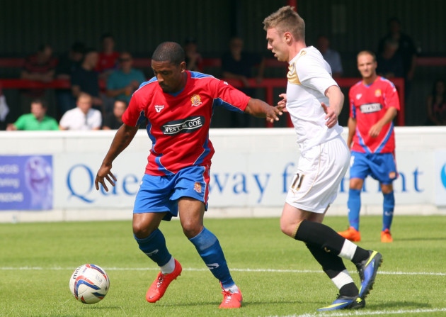 Andre Boucaud in action for the Daggers in the 4-3 pre-season friendly defeat to Colchester United.