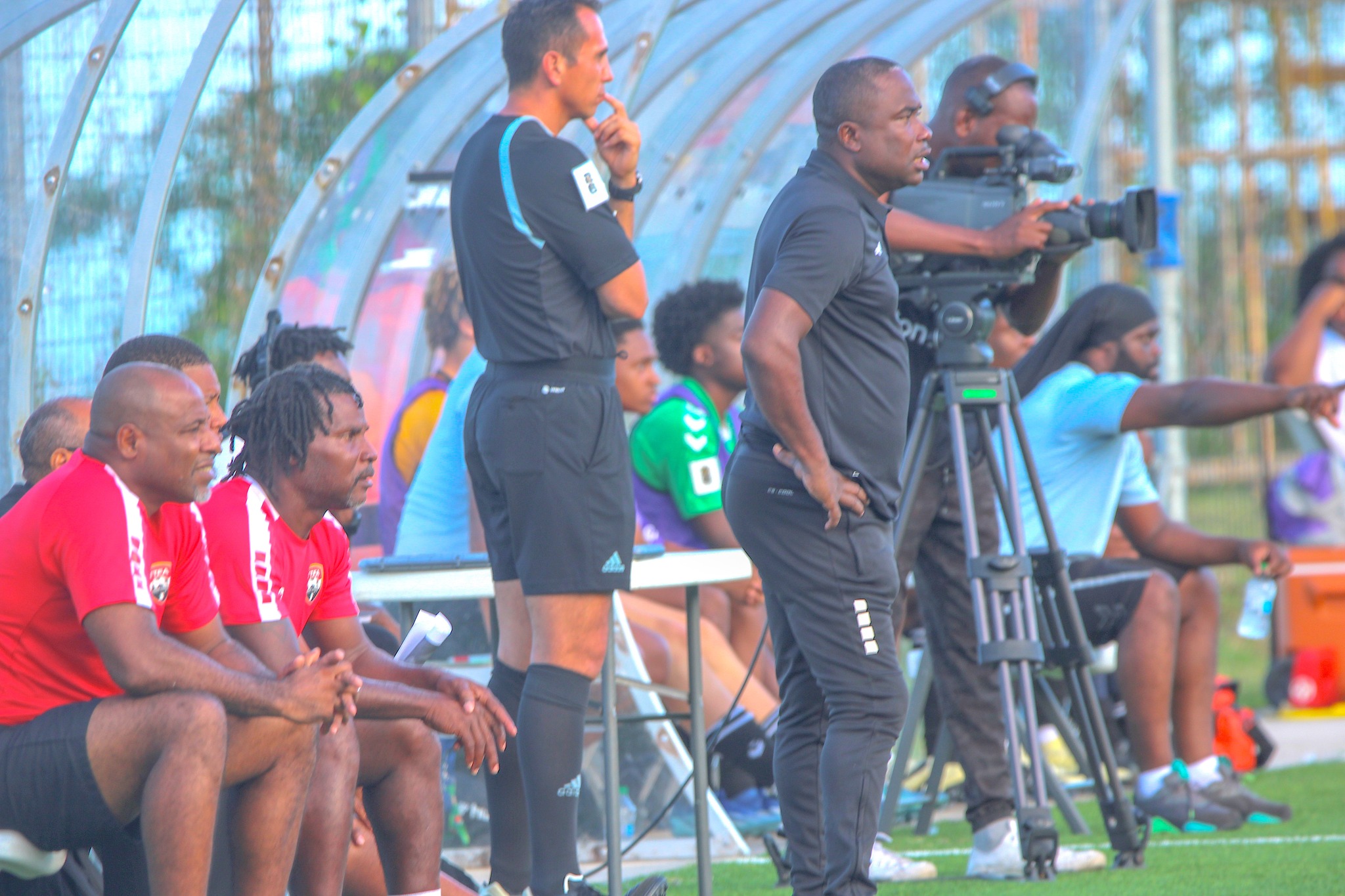 Trinidad and Tobago Head Coach Angus Eve looks on during a 2026 Concacaf Qualifier against Bahamas at the SKNFA Technical Centre, Basseterre, St. Kitts and Nevis on Saturday, June 8th 2024.