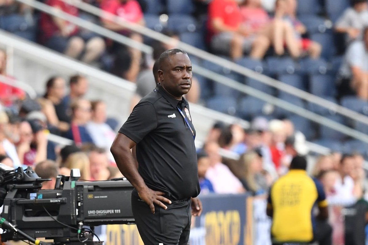  Angus Eve Head Coach of Trinidad and Tobago watches the play during a game between Jamaica and Trinidad & Tobago at CITYPARK on June 28, 2023 in St. Louis, Missouri.(Photo by Bill Barrett/USSF/Getty Images for USSF)