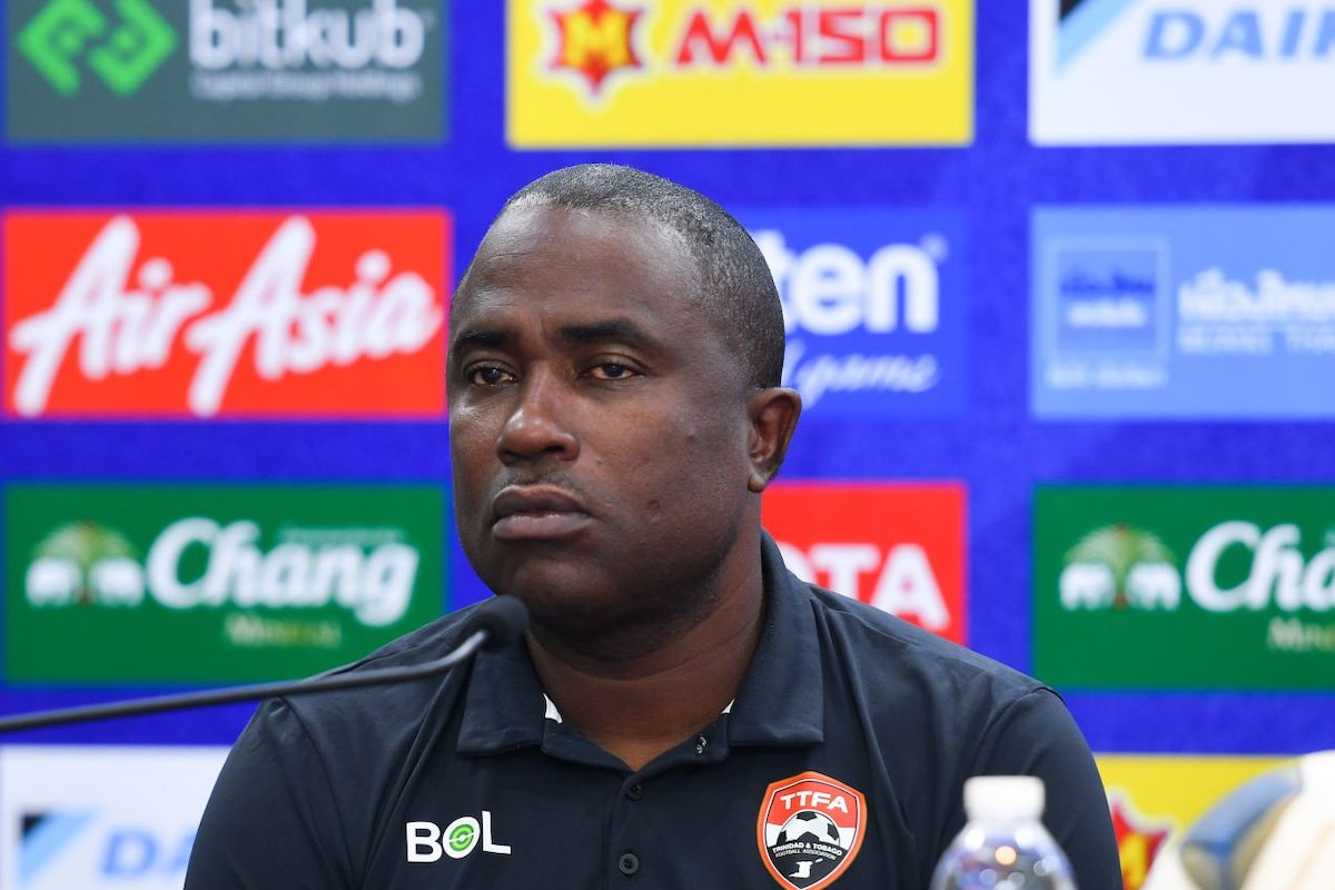 Trinidad and Tobago head coach, Angus Eve attends the 48th King's Cup 2022 Press Conference at 700th Anniversary Stadium on September 21, 2022 in Chiang Mai, Thailand. (Photo by Pakawich Damrongkiattisak/Getty Images)