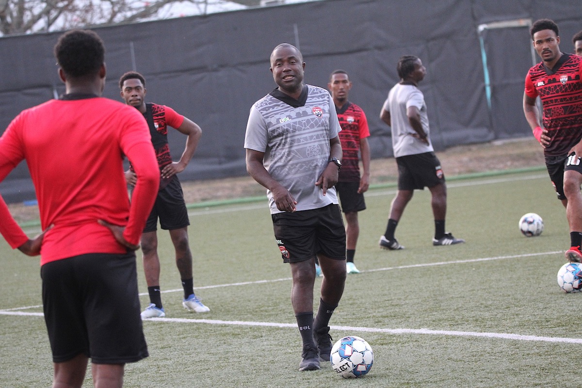 Trinidad and Tobago Men's Head Coach Angus Eve conducts a training session in Jamaica on March 10th 2023.