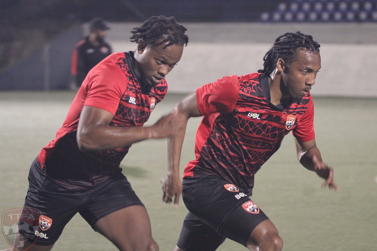 Trinidad and Tobago midfielders Levi Garcia (left) and Molik Khan (right) during a training session in Managua, Nicaragua on June 1st 2022.