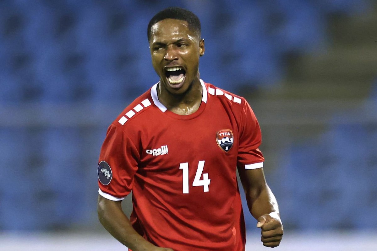Shannon Gomez #14 of Trinidad and Tobago celebrates a goal during the second half against the United States at Hasely Crawford Stadium on November 20, 2023 in Port of Spain, Trinidad And Tobago. (Photo by John Dorton/ISI Photos/USSF/Getty Images for USSF)