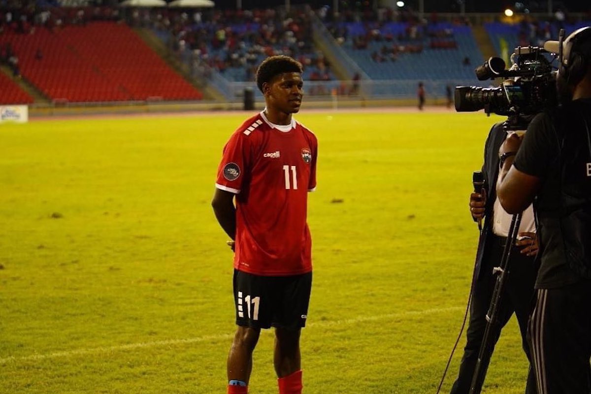 Trinidad and Tobago's Nathaniel James speaks to the media after scoring the game-winner in a Concacaf Nations League match against Curaçao at the Hasely Crawford Stadium on Thursday, September 7th 2023.